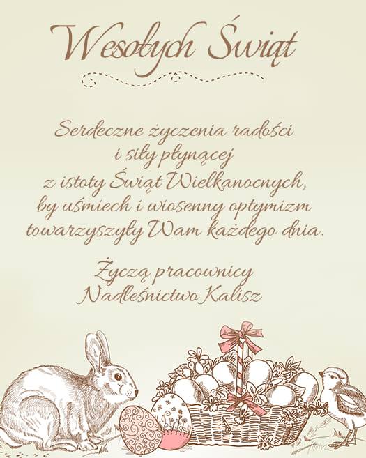 Grafika przedstawia kartkę z życzeniami Wielkanocnymi